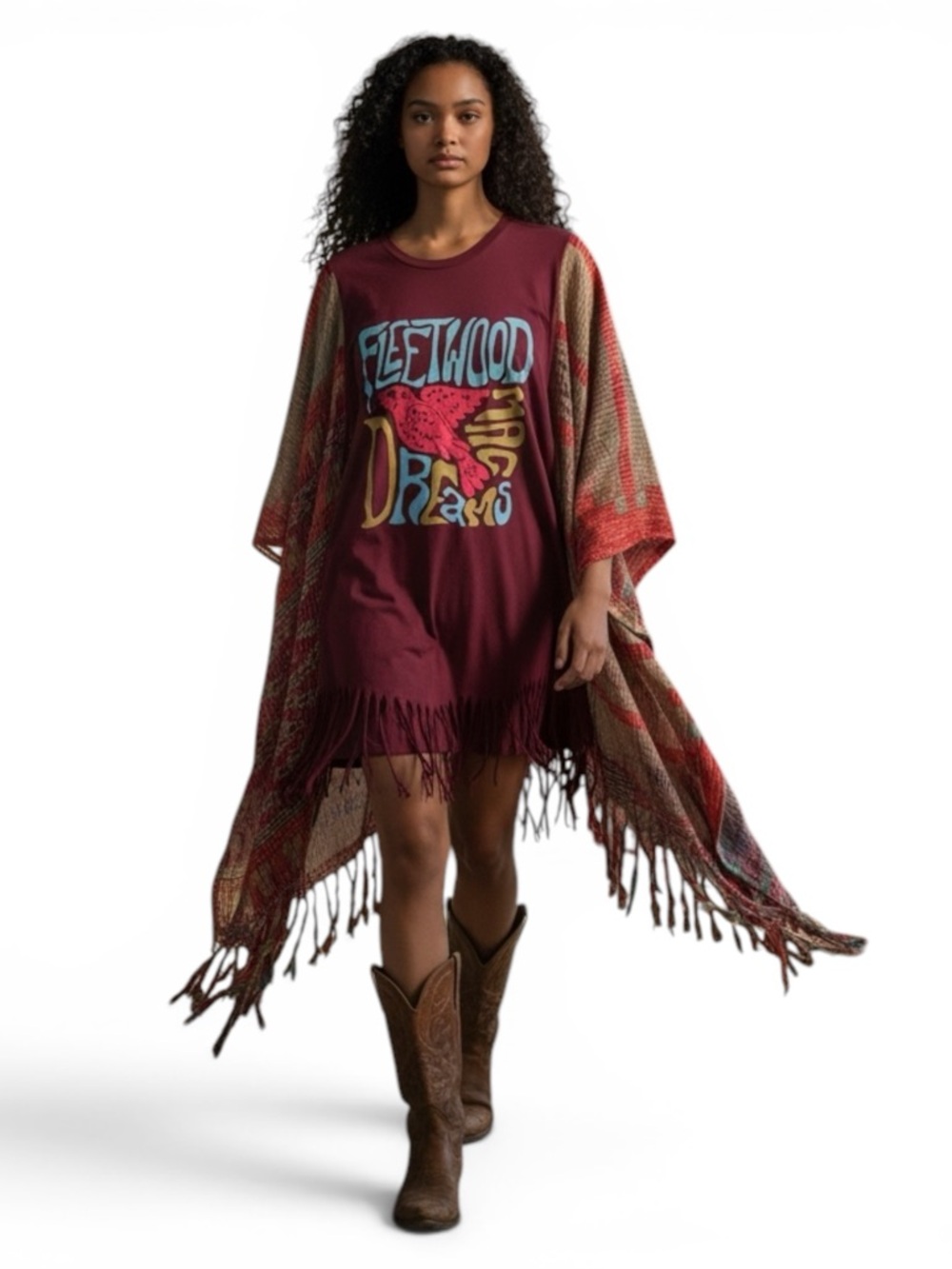 FLEETWOOD MAC Reworked Band Tee Poncho Style Boho Oversized Granny D Original OS